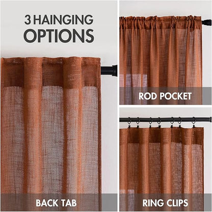 MIULEE Burnt Orange Fall Linen Curtains 52x72 Inch - Image 3