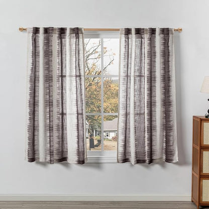 MYSKY HOME Bedroom Curtains Linen Textured Semi Sheer Curtains 63 Inch Length - Image 2