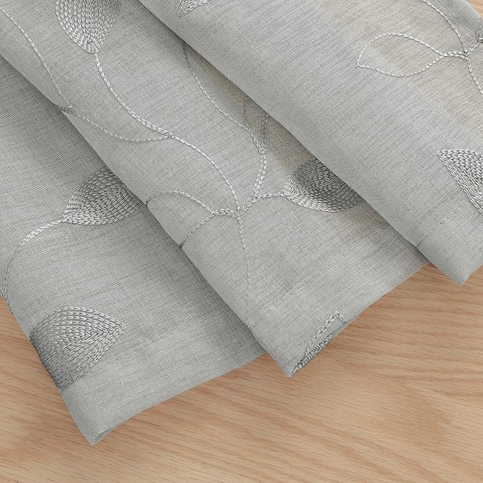 HOMEIDEAS Grey Sheer Kitchen Curtains 30 X 36 Inch Length 2 Panels Embroidered - Image 3