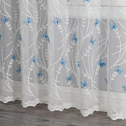 White Sheer Voile Curtains White Embossed Butterflies 72 Inches | Light - Image 3