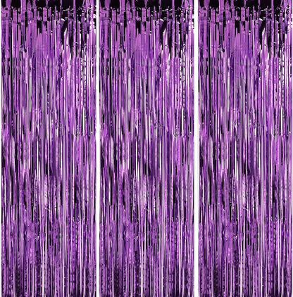 5 Pack 3.3 x 9.9 ft Purple Fringe Backdrop Streamers Party Decorations | Foil by Crosize