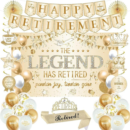 Roetyce Retirement Party Decorations Women, Champagne Gold Happy Retirement | by Roetyce