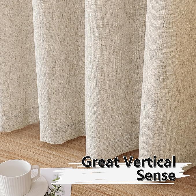 Tollpiz Short Linen Curtain Living Room Rod Pocket Semi Sheer Curtains Burlap - Image 4