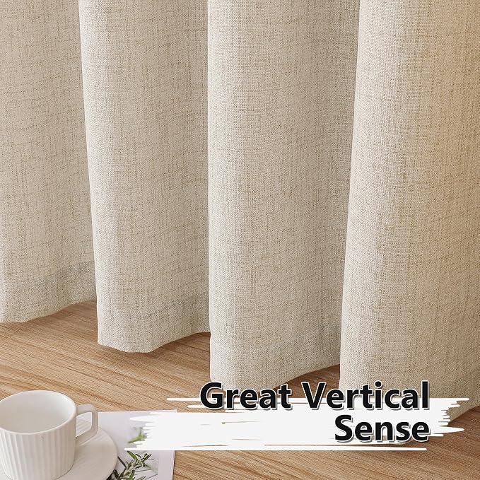 Tollpiz Linen Curtain Living Room Rod Pocket Semi Sheer Curtains Burlap Light - Image 4