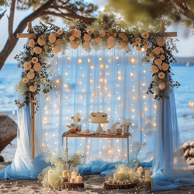 Tulle Backdrop Curtain with Lights Baby Blue 10x10ft Sheer Curtain Backdrop | - Image 6