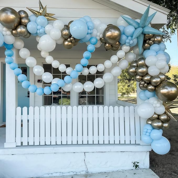 100PCS Blue and White Link Balloons, Baby Light Blue White Linking Balloons - Image 4
