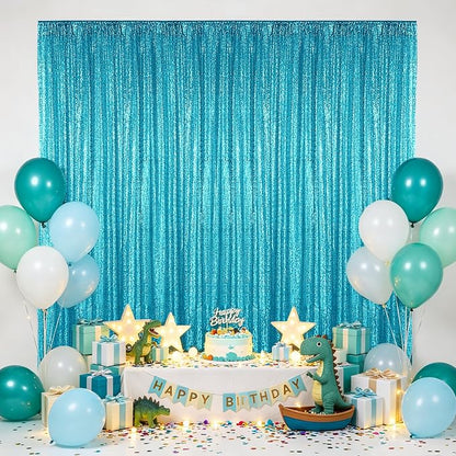Hahuho Turquoise Sequin Backdrop Curtain, Party Decoration（6 Panels, 2FT x 8FT - Image 4