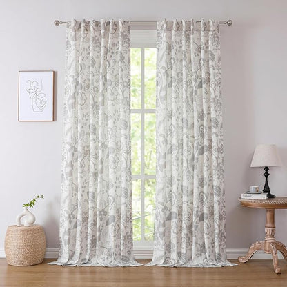 Kayne Studio Grey Floral Botanical Rod Pocket Light Filtering Curtains 102" | by KayneStudio
