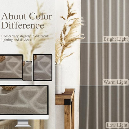 Grey Beige Curtains for Living Room 120 Inches Long Linen Light Filtering Semi - Image 3