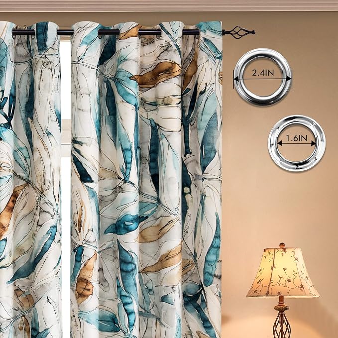 SUBRTEX Boho Leaf Printed Curtains 108 inch Long 2 Panels, Room Darkening - Image 3