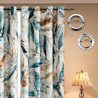 SUBRTEX Boho Leaf Printed Curtains 108 inch Long 2 Panels, Room Darkening - Image 3