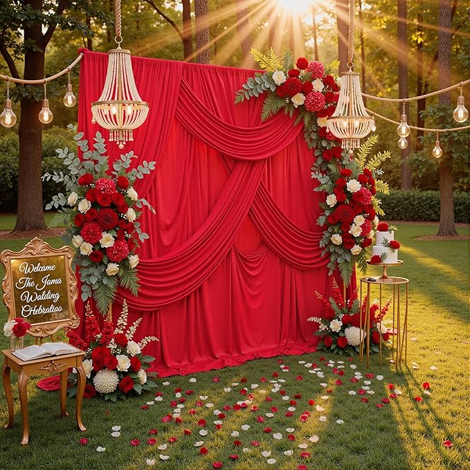 20ft x 10ft Wrinkle Free Red Backdrop Curtains - Image 5