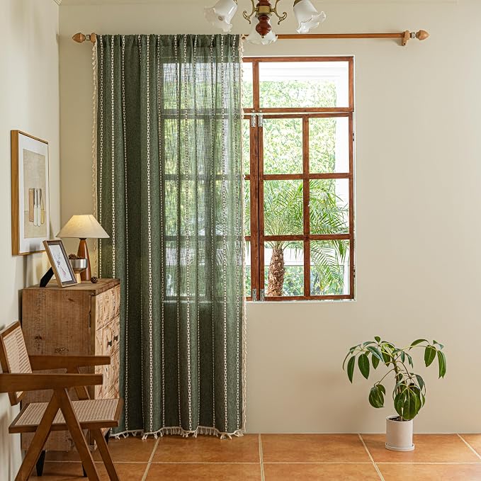 Sutuo Home Boho Curtains for Bedroom Dining Room, Semi Blackout Linen Farmhouse - Image 7