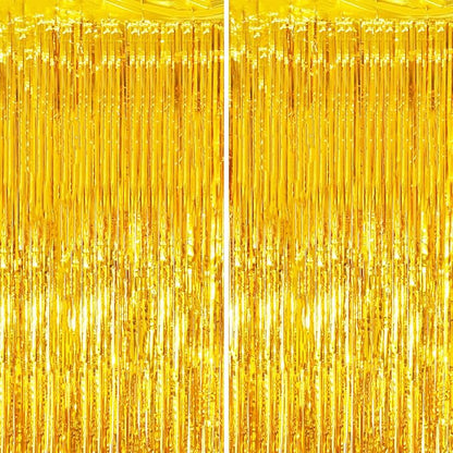 Voircoloria Gold Foil Fringe Backdrop Curtains, 2 Pack | Tinsel Streamers by Voircoloria