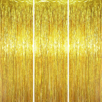 Voircoloria Gold Foil Fringe Backdrop Curtains, Birthday Party Decorations by Voircoloria