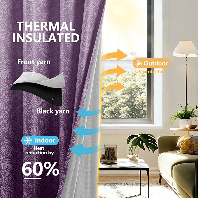 DWCN 100% Blackout Curtains for Bedroom 96 Inch Long-Damask Patterned Ombre - Image 6