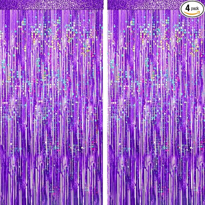 4 Packs Purple Foil Fringe Curtain, Baby Shower, Princess Bachelorette by BSRESIN