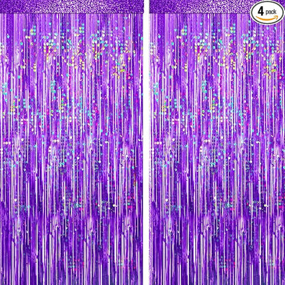 4 Packs Purple Foil Fringe Curtain, Baby Shower, Princess Bachelorette by BSRESIN