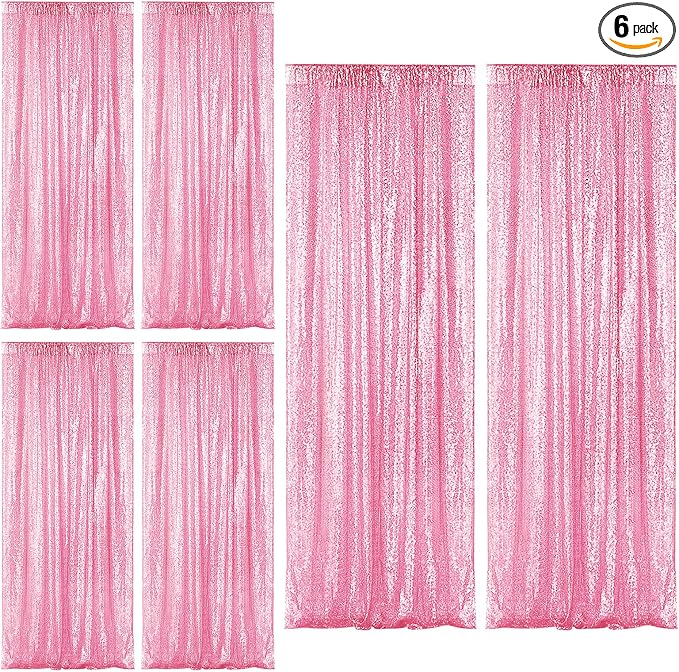 Sugargirl Matte Pink Sequin Backdrop Curtain 6 Panels 2FTx8FT Glitter Matte by Sugargirl