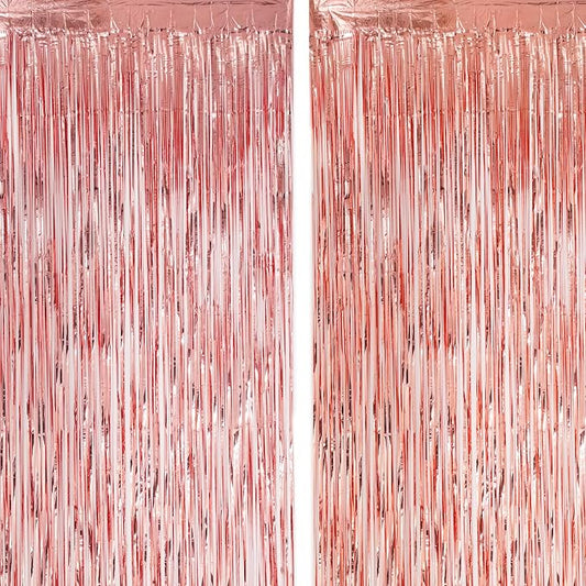 Voircoloria Rose Gold Foil Fringe Backdrop Curtains, 2 Pack | Tinsel Streamers by Voircoloria