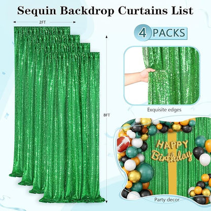 Green Sequin Backdrop 4 Panels 2FTx8FT Glitter Wedding Photo Backdrop | - Image 6