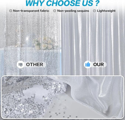 gogoparti Silver Backdrop Curtain 10x12FT 2 Panels Metallic Shine Fabric - Image 3