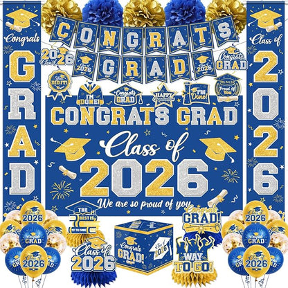 Graduation Decorations Class of 2026 Blue and Gold Graduation Decorations by YTGUVBK