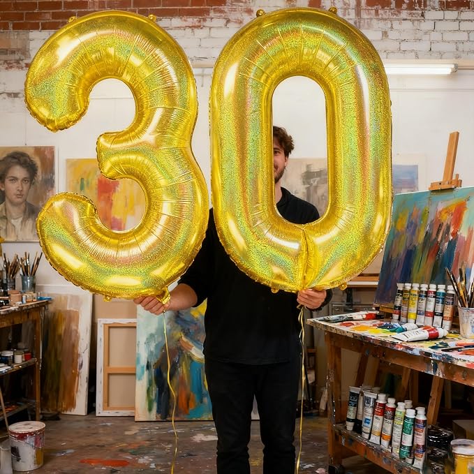 Jonhamwelbor 40 Inch Laser Gold 30 Balloon Numbers Foil Mylar Giant Balloon - Image 5