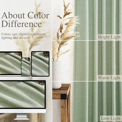 Mist Sage Linen Curtains Semi Sheer 96 Inches Long 2 Panels Set - Image 3