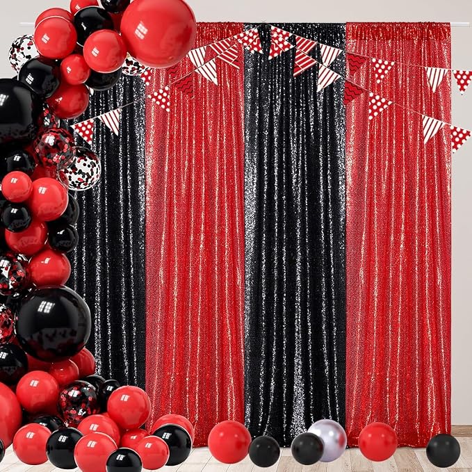 Poise3EHome Red Sequin Backdrop Curtain, 2 Panels 2Ft x 8Ft Glitter Photography - Image 5