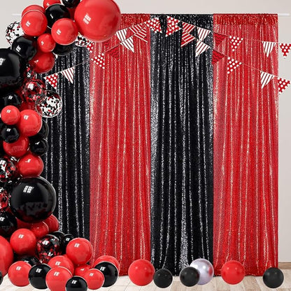 Poise3EHome Red Sequin Backdrop Curtain, 2 Panels 2Ft x 8Ft Glitter Photography - Image 5