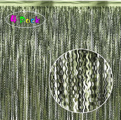 4 Pack Wavy Olive Green Streamers Backdrop Jungle Party Decorations - Image 2