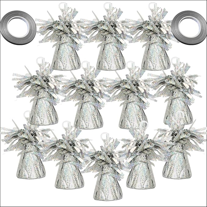 Silver Holographic Balloon Weights, 12 Pack by MXXKMSElegantLiving