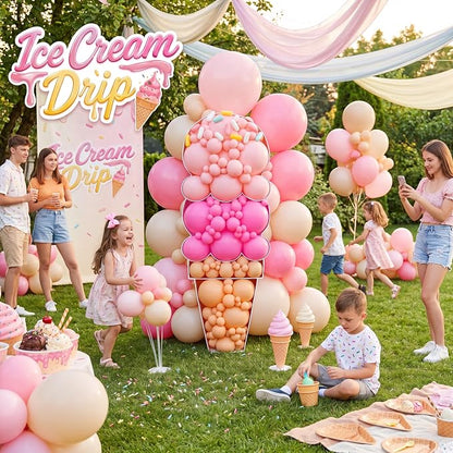 Capoda 146 Pcs 5FT Ice Cream Balloon Column Stand Kit Sweet Ice Cream Balloon - Image 6