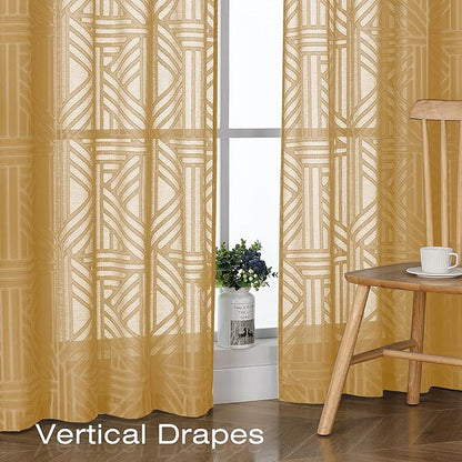 Simplebrand Gold Semi Sheer Curtains 96 Inches Long 2 Panels, Light Filtering - Image 5