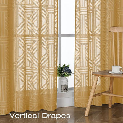 Simplebrand Semi Sheer Gold Curtains 90 Inches Long 2 Panels, Light Filtering - Image 6