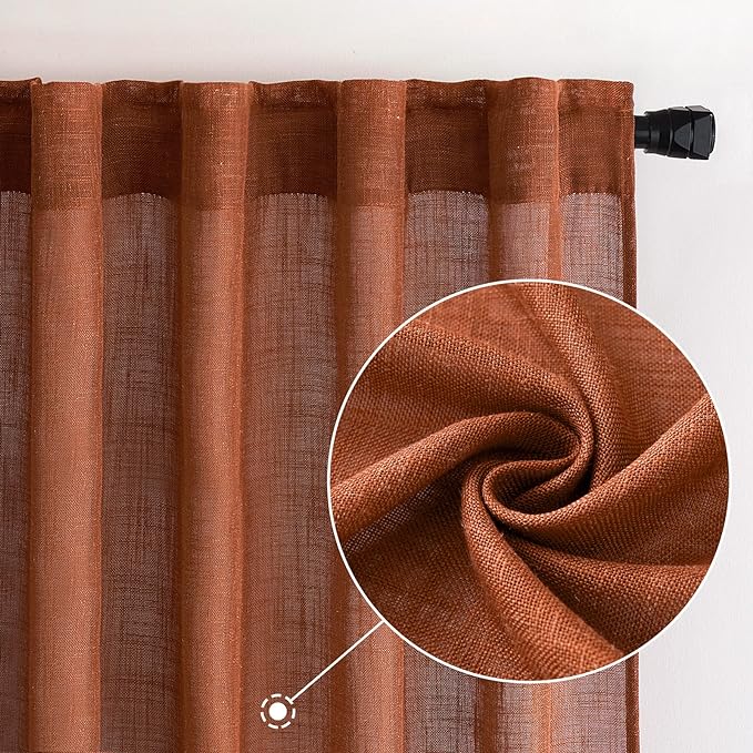 MIULEE Burnt Orange Fall Linen Curtains - Image 2