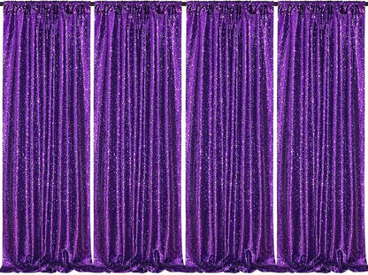 B-COOL Purple Sequin Backdrop Curtains 4 Packs 2ftx8ft Sparkle Backdrop Fabric by B-COOL