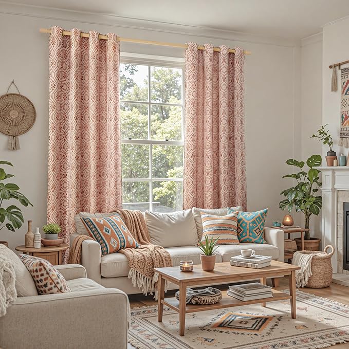 BGment Terracotta Leaf Jacquard Curtains - Image 2