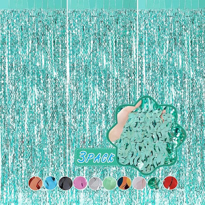 3 Pack Teal Aqua Blue Wave Foil Curtains by CYLMFC