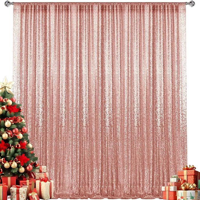 4×8FT Rose Gold Sequin Backdrop Curtain, Photography Backdrop Glitter Curtains - Image 8