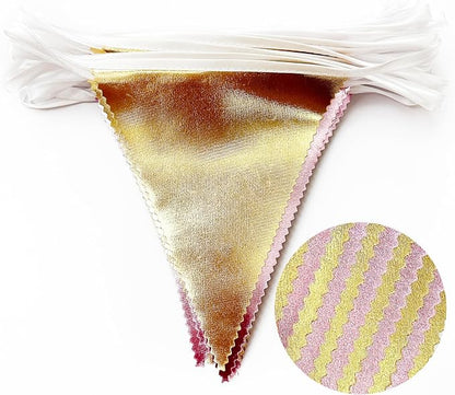 Pink Gold Party Decoration Metallic Fabric Light Pink Gold Triangle Pennant - Image 3