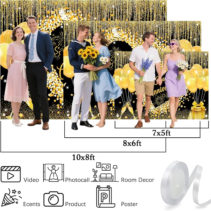 10x6 ft Floral Anniversary Backdrop Banner - Image 6