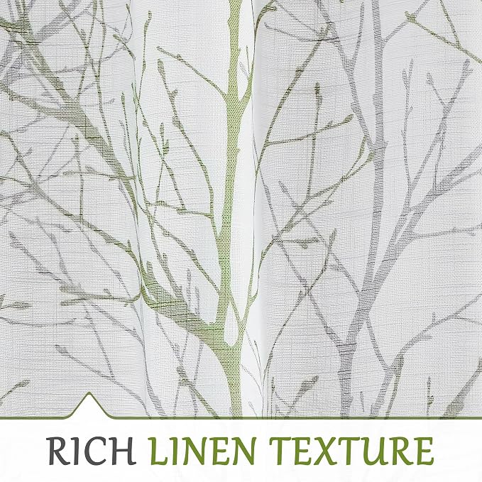 FMFUNCTEX Linen Sage Green White Semi Sheer Print Curtains 96 Inch 2 Panels | - Image 4