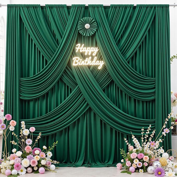 20 ft x 10 ft Wrinkle Free Hunter Green Backdrop Curtain - Image 3
