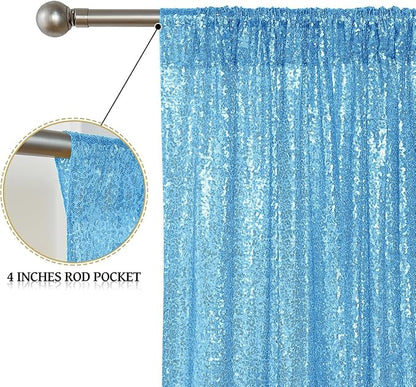 Sugargirl Blue Sequin Backdrop Curtain 4FTx8FT Glitter Blue Background Drapes - Image 5