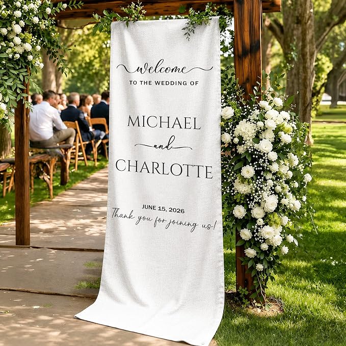 Personalized Fabric Wedding Welcome Sign, Cotton Linen Banner - Image 4