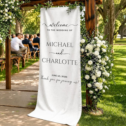 Personalized Fabric Wedding Welcome Sign, Cotton Linen Banner - Image 4