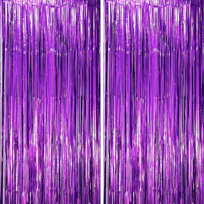 Voircoloria Purple Foil Fringe Backdrop Curtains, 2 Pack | Tinsel Streamers by Voircoloria