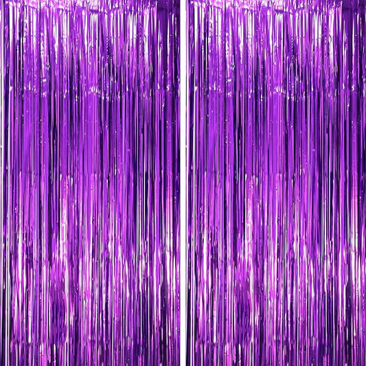 Voircoloria Purple Foil Fringe Backdrop Curtains, 2 Pack | Tinsel Streamers by Voircoloria